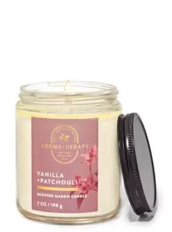 Aromatherapy Vanilla Patchouli Mason Single Wick Candle
